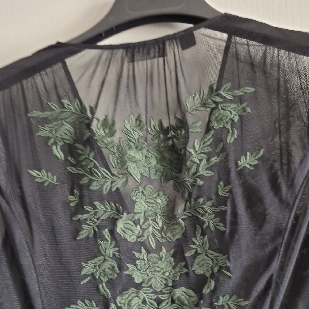 Carlisle Black Sheer Blouse with Green Embroidery - Picture 7 of 7